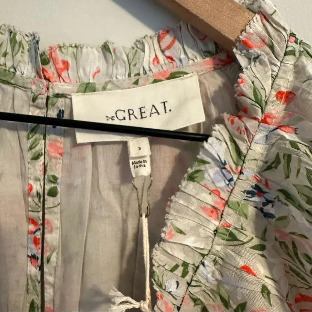 NWT THE GREAT. Floral Gray Pink Cotton Maxi Dress Large 3 - Picture 11 of 12